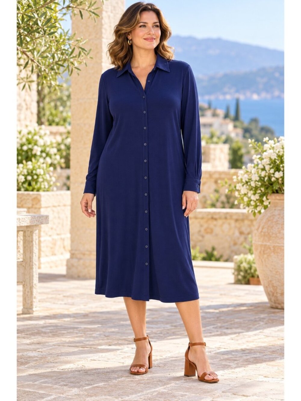 New Norma Kamali Timeless Spiegel Navy Blue Shirt Dress Large NWT